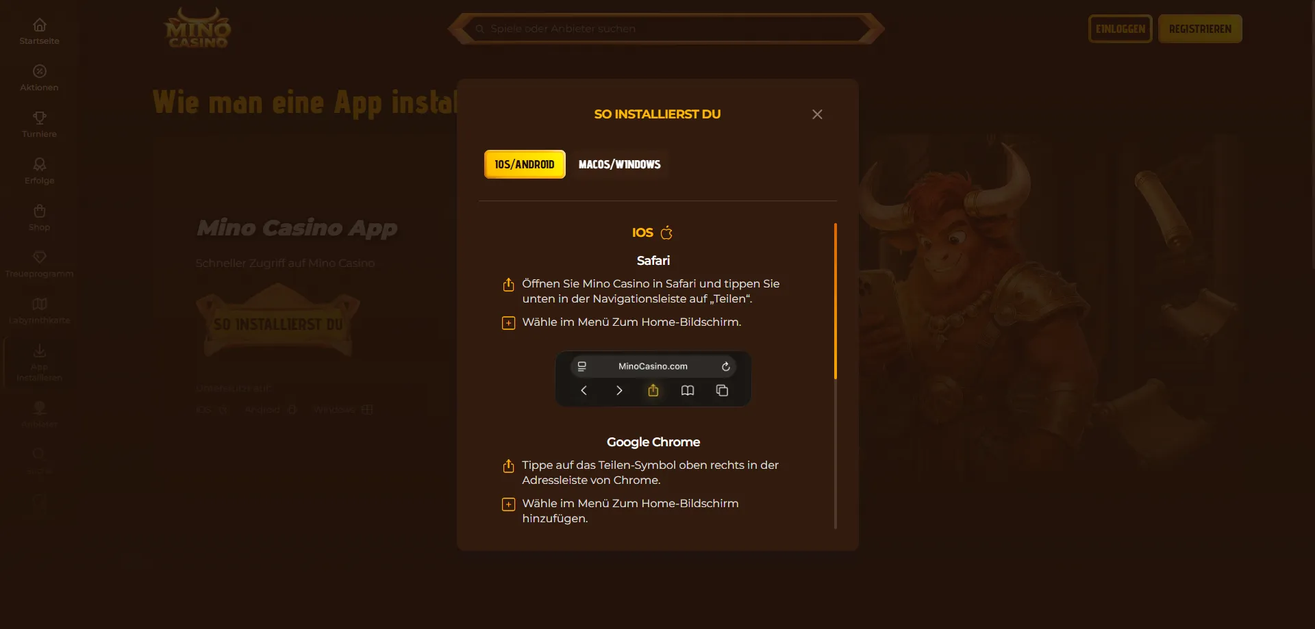 Mino Casino versione mobile ottimizzata per smartphone iOS e Android